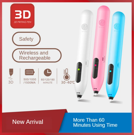 Original Magic Wireless 3D Printing Pen With Battery Rechargable Wireless 3D Pen Safe 3D Drawing Pen Kids DIY Creative Toy Gifts For Kids Battery 500 MA. 1000 MA. 1500 MA
