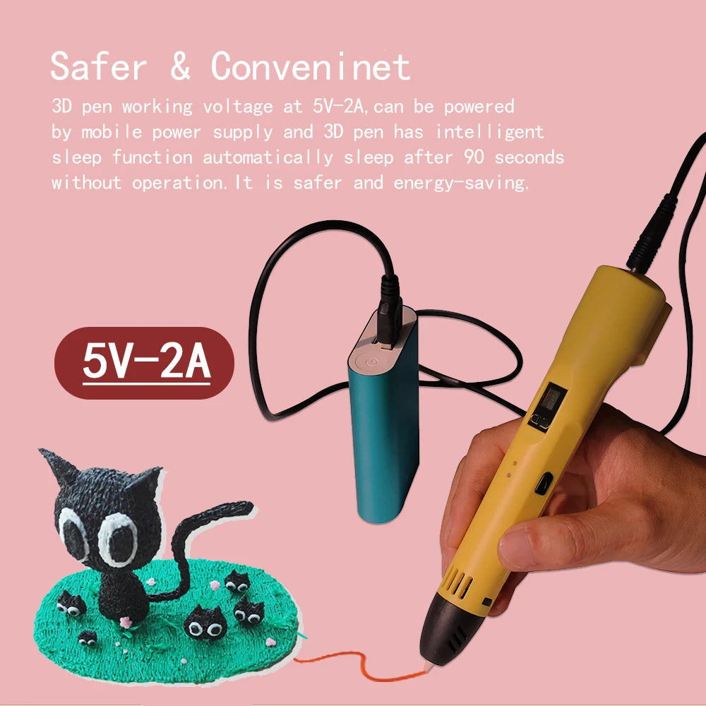 3D Printer Pen Supports ABS PLA HIPS PVA 60-245 Degrees Celsius Range Temperature Adjustable LCD Display 8-Speed Regulation