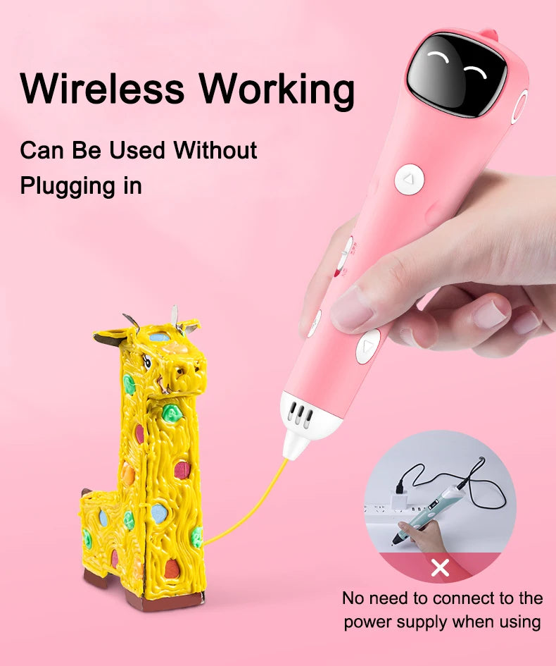 Wireless 3D Printing Pen  Low Temperature 3D Drawing Pen With PCL Filament DIY Drawing Doodle Pen Smily screen