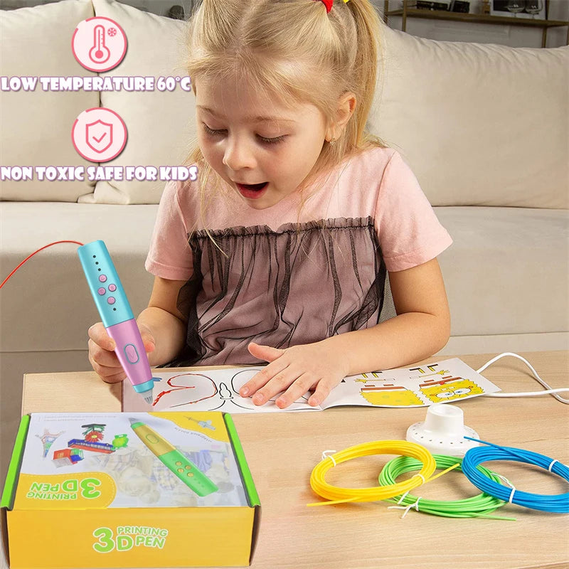 Wireless 3D Pen Set for Rechargeable 3D Printing Pen with PCL Filament for Creative  Boy or Girl Gift